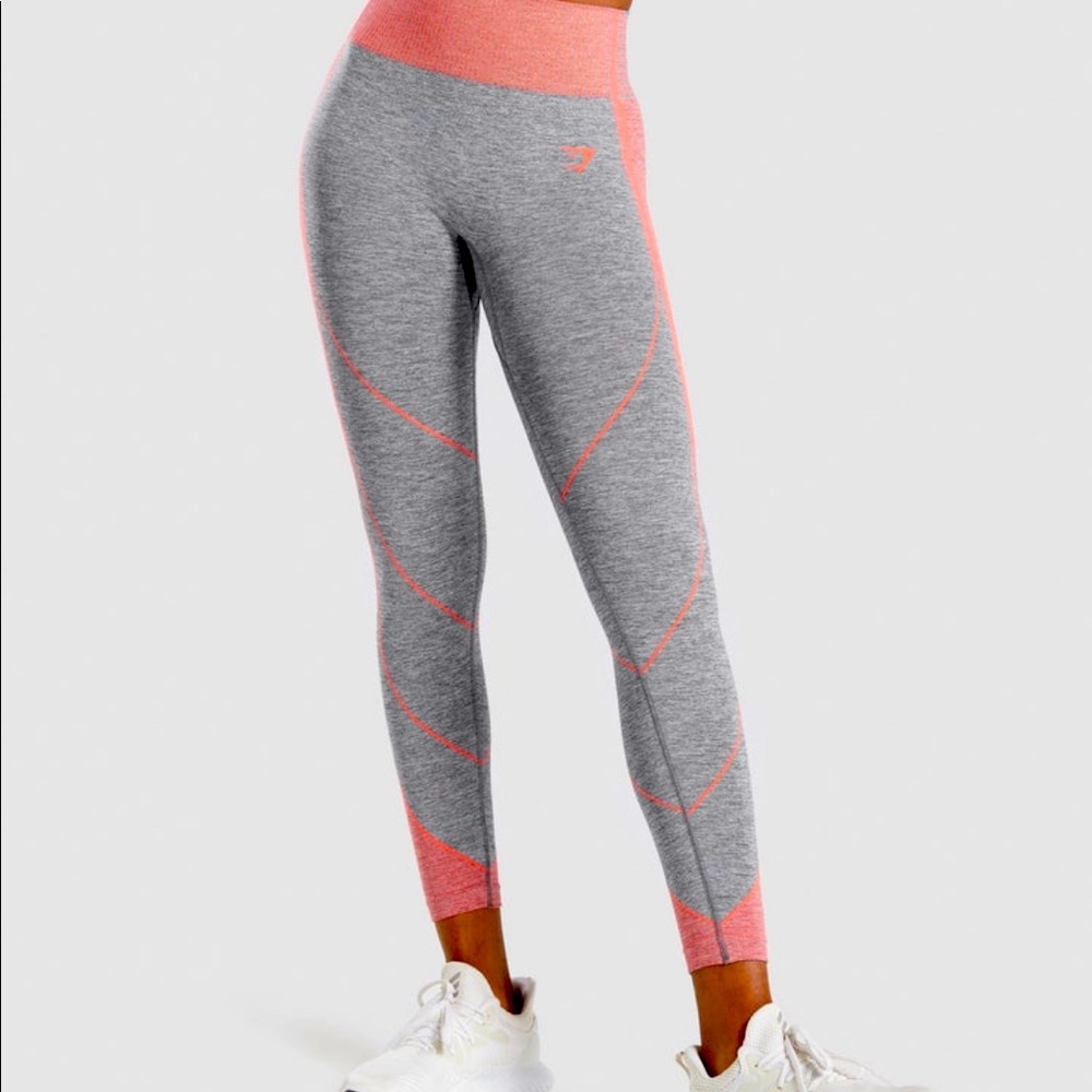 Gymshark hyper amplify seamless leggings, XS charcoal marl/coral